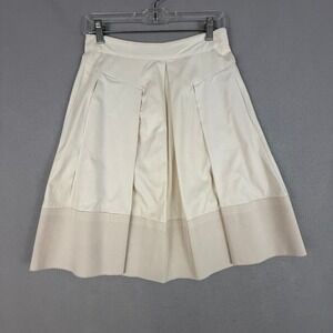 Rebecca Taylor Skirt Women's Size 2 Pleated Midi Monochrome Ivory Layered Hem